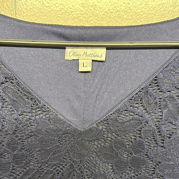 Olivia Matthews Blue Sheath Dress with Bell Sleeves and Lace - Picture 2 of 9